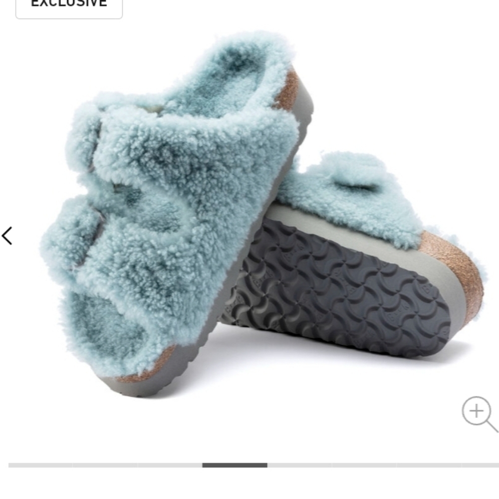 Birkenstock Papillio Arizona Big Buckle Shearling in Teddy Faded Aqua NWOB